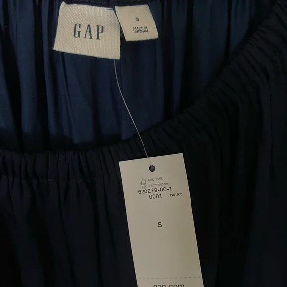 NWT GAP Navy Blue Ruched Tie Front Sundress with Bishop Sleeves Size Small - Picture 4 of 5